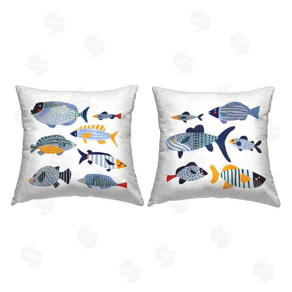 Stupell Industries Victoria Barnes | Whimsical Varied Fish Patterns Kids Sea Life Printed Throw Pillow Set