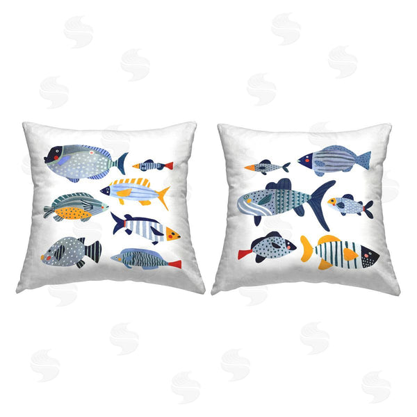 stupell industries Victoria Barnes | Whimsical Varied Fish Patterns Kids Sea Life Printed Throw Pillow Set
