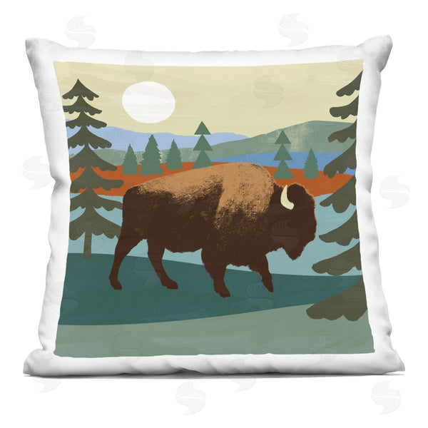 stupell industries Victoria Barnes | Wild Bison Forest Nature Lake Landscape Printed Throw Pillow