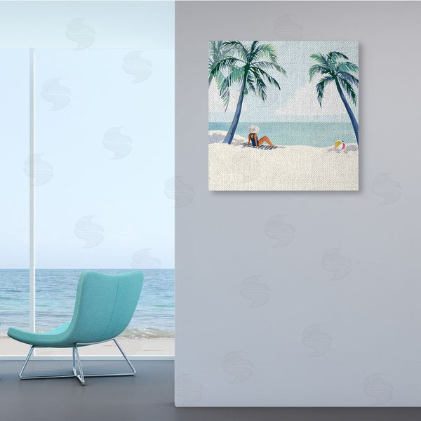 Stupell Industries Victoria Barnes | Woman Lounging Under Palm Tree Coastal Landscape Wall Art