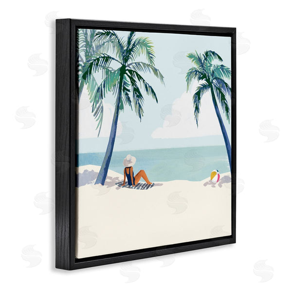 Stupell Industries Victoria Barnes | Woman Lounging Under Palm Tree Coastal Landscape Wall Art