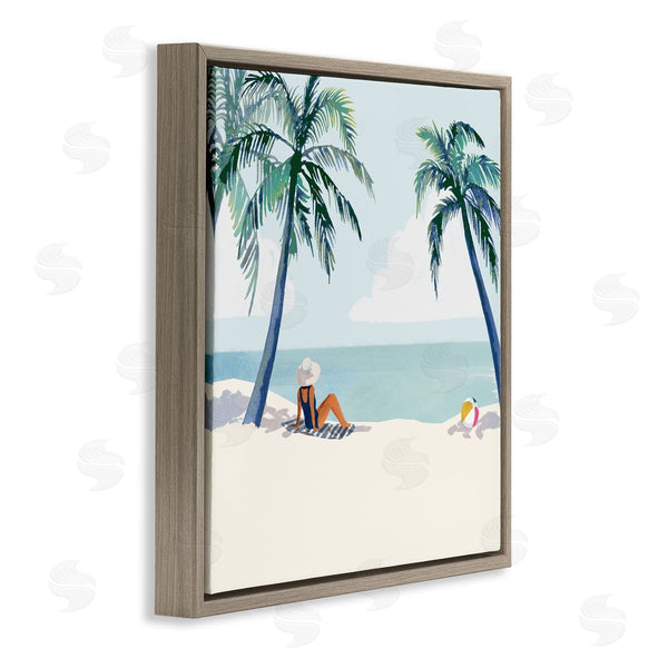 Stupell Industries Victoria Barnes | Woman Lounging Under Palm Tree Coastal Landscape Wall Art