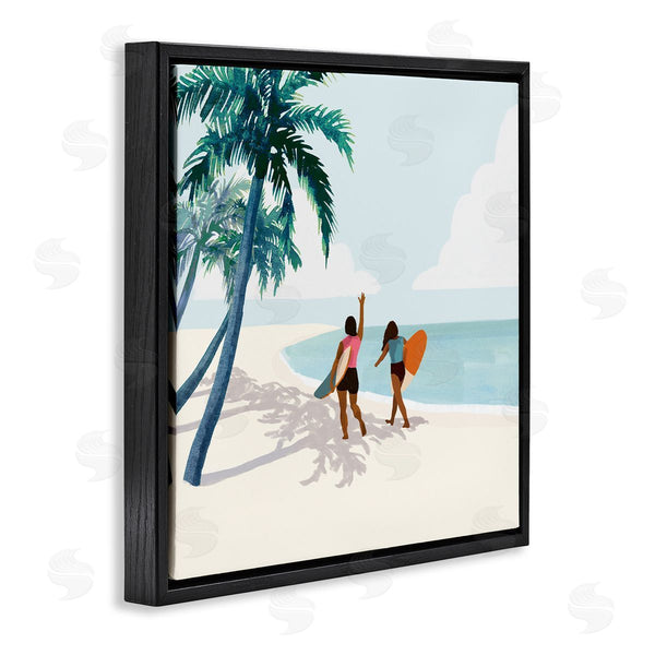 Stupell Industries Victoria Barnes | Women With Surfboards Under Coastal Palm Trees Wall Art