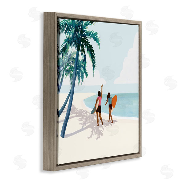 Stupell Industries Victoria Barnes | Women With Surfboards Under Coastal Palm Trees Wall Art