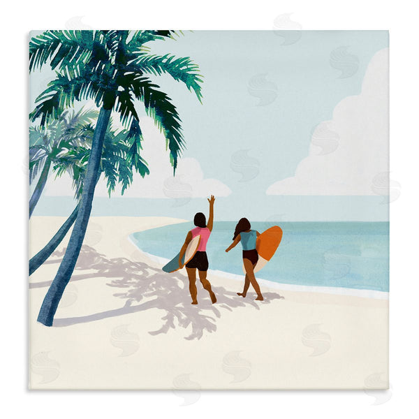 stupell industries Victoria Barnes | Women with Surfboards under Coastal Palm Trees Wall Art