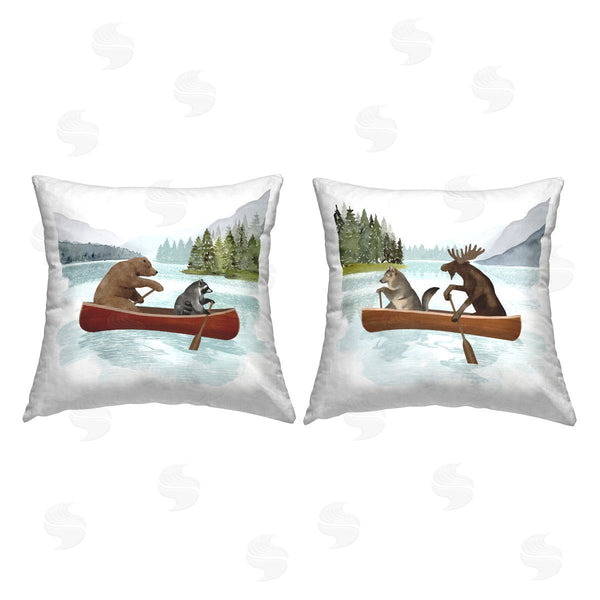 stupell industries Victoria Barnes | Woodland Animals Canoeing Printed Throw Pillow Set