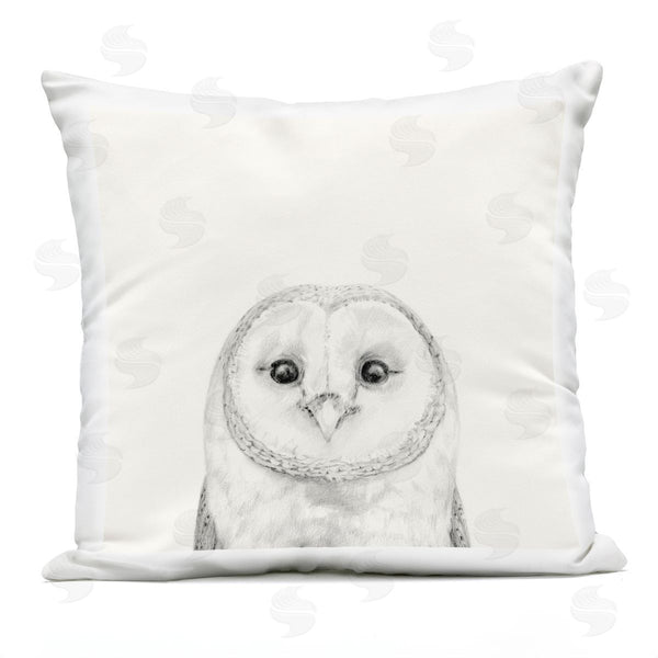 Stupell Industries Victoria Borges | Barn Owl Portrait Soft Grey Illustration Printed Throw Pillow