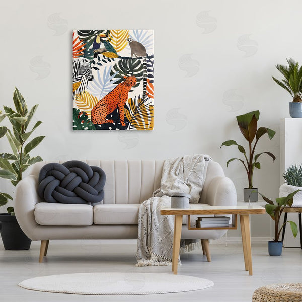 Stupell Industries Victoria Borges | Bold Jungle Animal Collage Vibrant Palm Leaf Shapes Wall Art