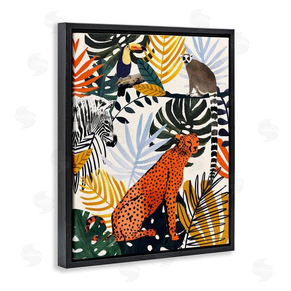 Stupell Industries Victoria Borges | Bold Jungle Animal Collage Vibrant Palm Leaf Shapes Wall Art