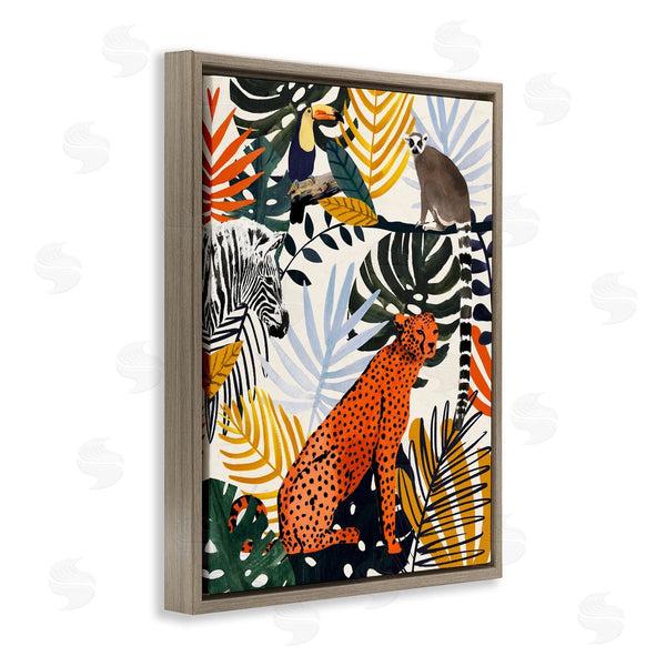 Stupell Industries Victoria Borges | Bold Jungle Animal Collage Vibrant Palm Leaf Shapes Wall Art