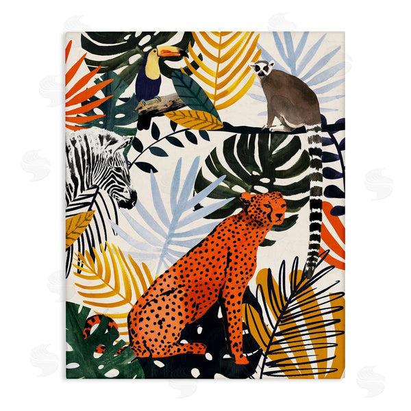 stupell industries Victoria Borges | Bold Jungle Animal Collage Vibrant Palm Leaf Shapes Wall Art
