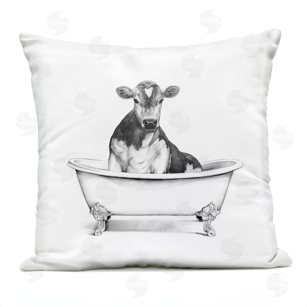 Stupell Industries Victoria Borges | Cow Cattle In Bathtub Farm Animal Portrait Printed Throw Pillow
