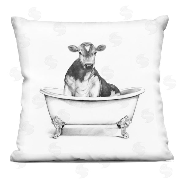 stupell industries Victoria Borges | Cow Cattle in Bathtub Farm Animal Portrait Printed Throw Pillow