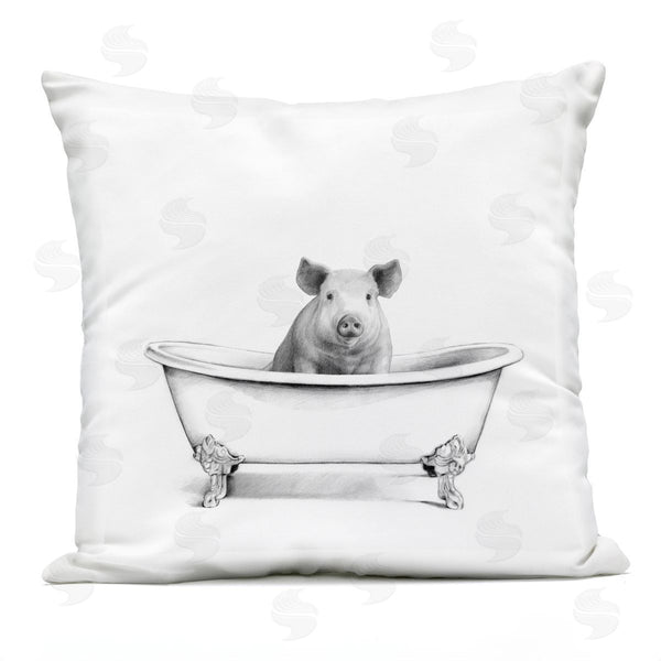 Stupell Industries Victoria Borges | Farm Pig In Bathtub Adorable Hog Animal Printed Throw Pillow
