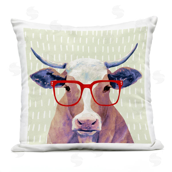 Stupell Industries Victoria Borges | Hipster Cow With Red Glasses Printed Throw Pillow