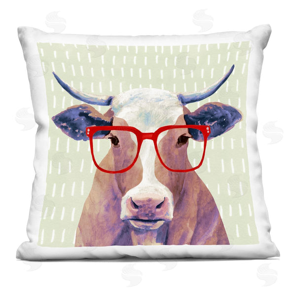 stupell industries Victoria Borges | Hipster Cow with Red Glasses Printed Throw Pillow