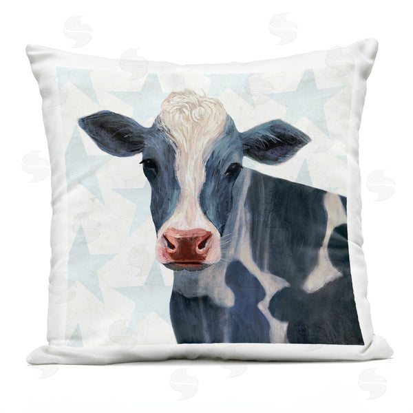 Stupell Industries Victoria Borges | Patriotic Farm Cow Painting With Blue Stars Printed Throw Pillow