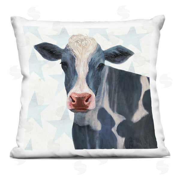 stupell industries Victoria Borges | Patriotic Farm Cow Painting with Blue Stars Printed Throw Pillow