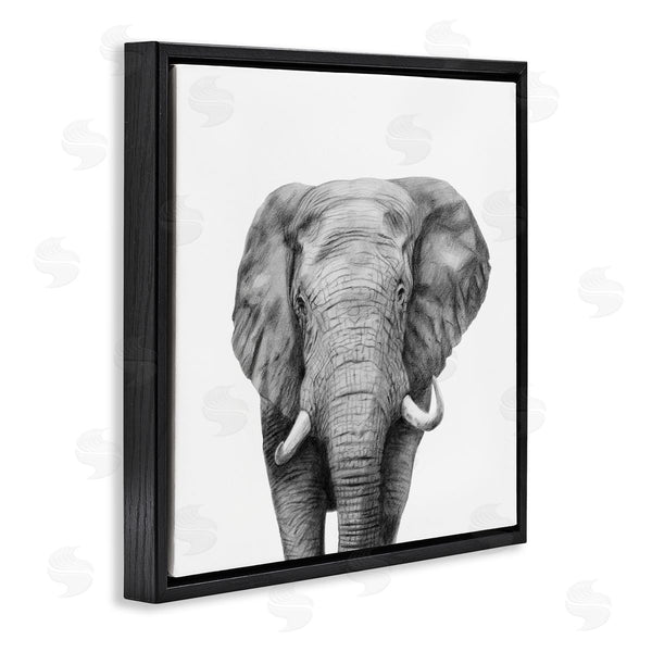 Stupell Industries Victoria Borges | Realistic Elephant Portrait Minimal Black White Wildlife Illustration Wall Art