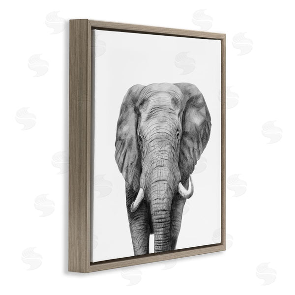 Stupell Industries Victoria Borges | Realistic Elephant Portrait Minimal Black White Wildlife Illustration Wall Art