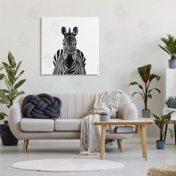 Stupell Industries Victoria Borges | Realistic Zebra Portrait Minimal Black White Wildlife Illustration Wall Art
