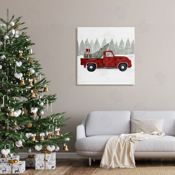 Stupell Industries Victoria Borges | Red Buffalo Plaid Vintage Truck Christmas Tree Snowfield Wall Art