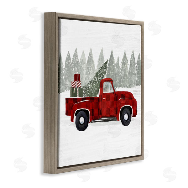 Stupell Industries Victoria Borges | Red Buffalo Plaid Vintage Truck Christmas Tree Snowfield Wall Art