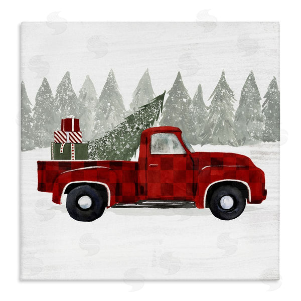 stupell industries Victoria Borges | Red Buffalo Plaid Vintage Truck Christmas Tree Snowfield Wall Art