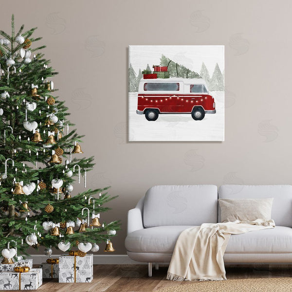 Stupell Industries Victoria Borges | Red Van Holiday Lights Carrying Christmas Presents Wall Art