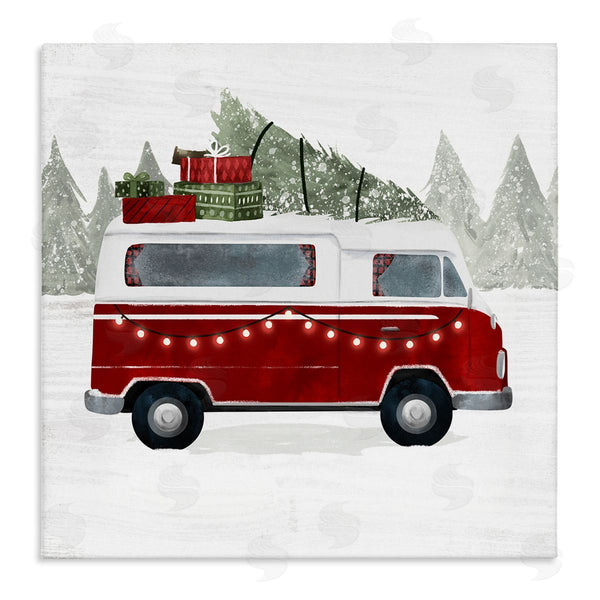 stupell industries Victoria Borges | Red Van Holiday Lights Carrying Christmas Presents Wall Art