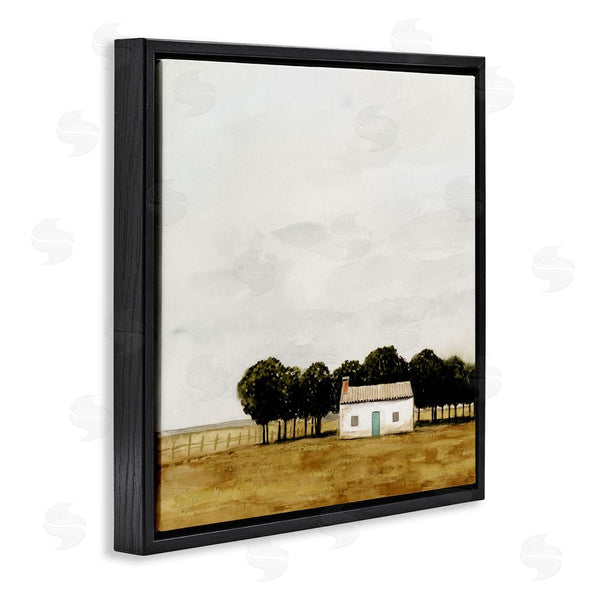 Stupell Industries Victoria Borges | Rural Fenced Shack Minimalistic Rainy Countryside Trees Grassland Wall Art