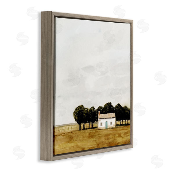 Stupell Industries Victoria Borges | Rural Fenced Shack Minimalistic Rainy Countryside Trees Grassland Wall Art