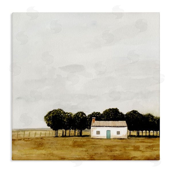 stupell industries Victoria Borges | Rural Fenced Shack Minimalistic Rainy Countryside Trees Grassland Wall Art