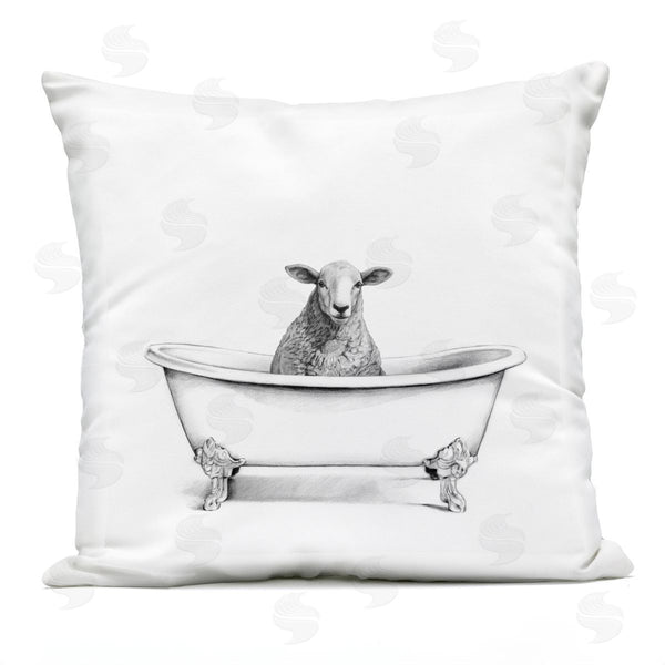 Stupell Industries Victoria Borges | Wooly Sheep In Bathtub Farm Animal Portrait Printed Throw Pillow