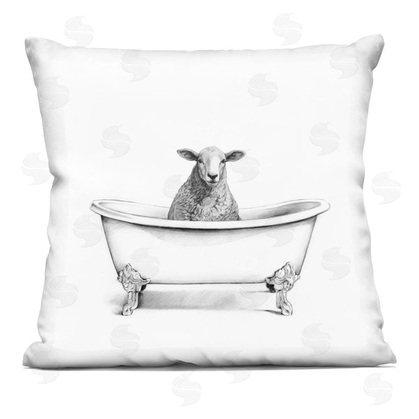 stupell industries Victoria Borges | Wooly Sheep in Bathtub Farm Animal Portrait Printed Throw Pillow