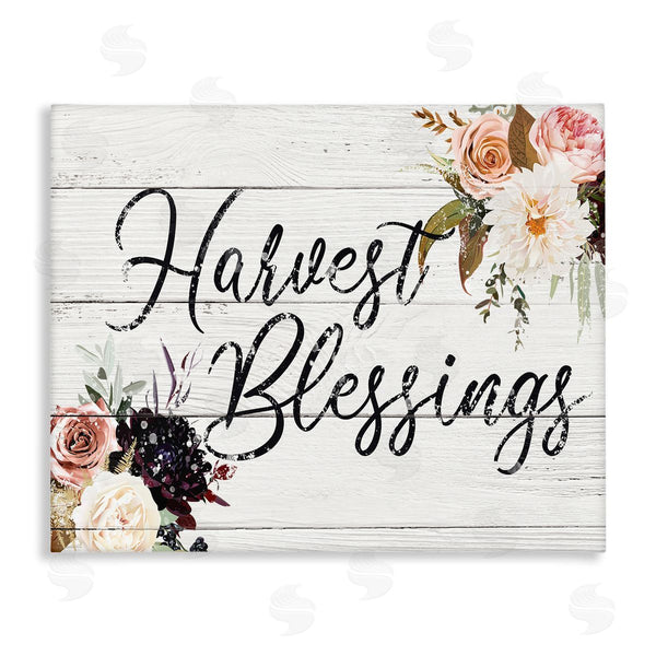 stupell industries Victoria Brown | Harvest Blessings Phrase Pink Peony Floral Arrangements