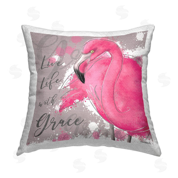 Stupell Industries Victoria Hutto | Grace Phrase Flamingo Printed Throw Pillow