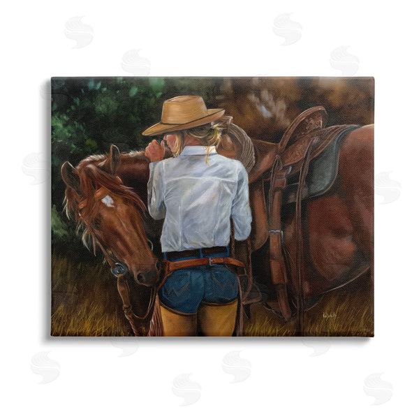 stupell industries Victoria Schultz | Cowgirl Tending to Horse Wall Art