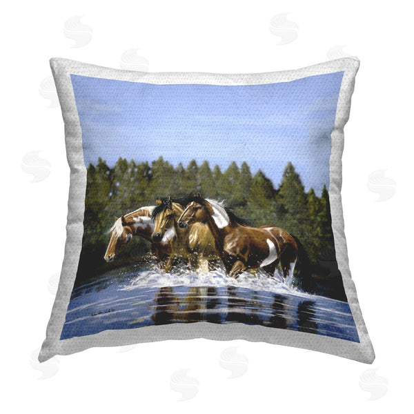 Stupell Industries Victoria Schultz | Horses Upstream Splashing Printed Throw Pillow