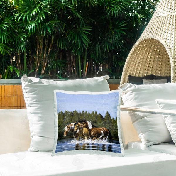 Stupell Industries Victoria Schultz | Horses Upstream Splashing Printed Throw Pillow