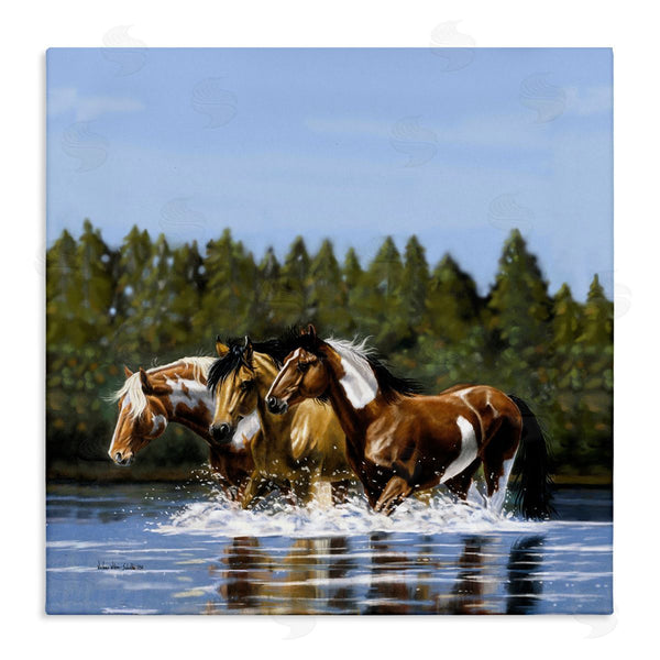stupell industries Victoria Schultz | Horses Upstream Splashing