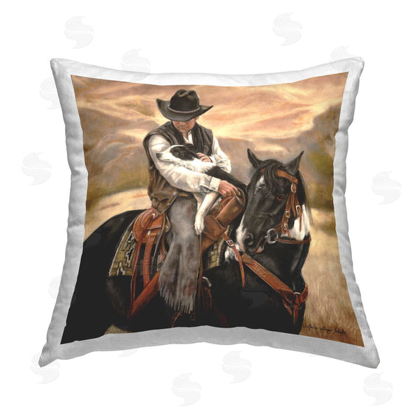 stupell industries Victoria Schultz | Loving Cowboy with Animals Printed Throw Pillow
