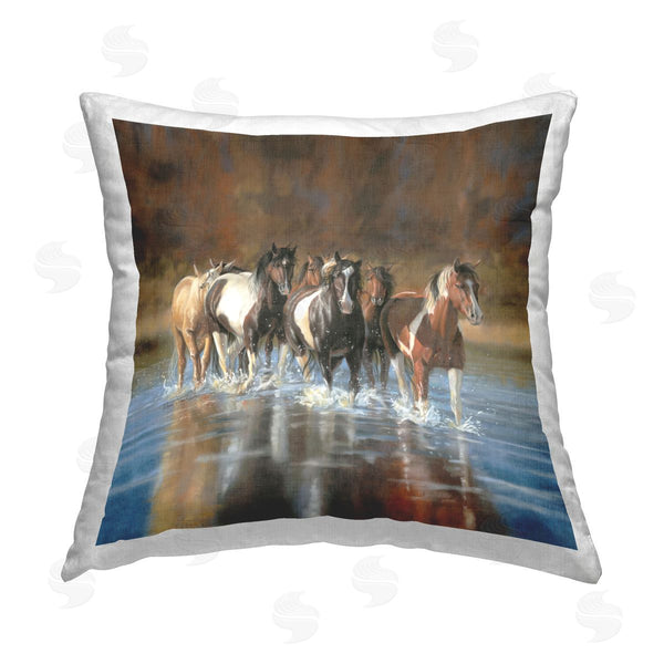 stupell industries Victoria Schultz | River & Horses Scenery Printed Throw Pillow