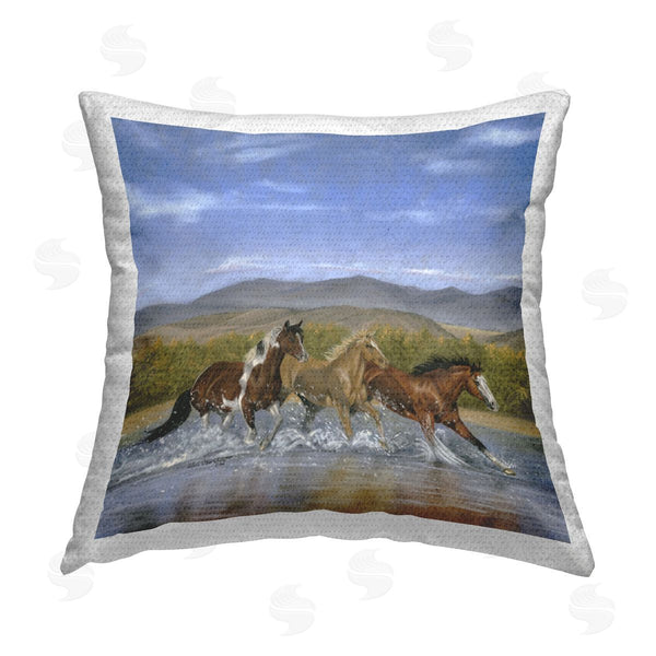 Stupell Industries Victoria Schultz | Splashing River Horses Printed Throw Pillow