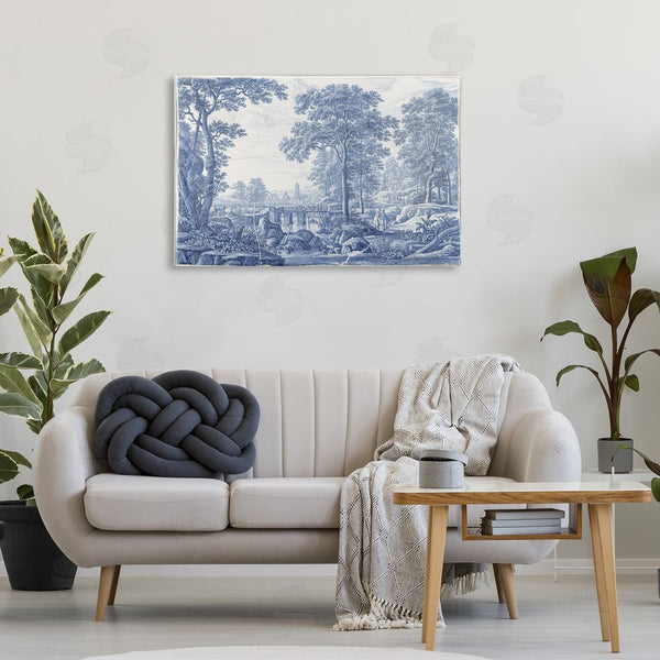Stupell Industries Vintage Hustle | Vintage Blue Tinted Toile Wall Art