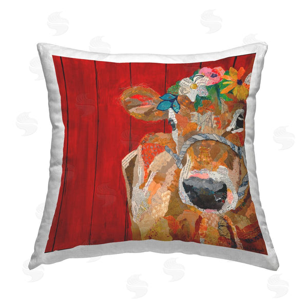 stupell industries Violet Davenport | Red Barn Cow Collage Printed Throw Pillow