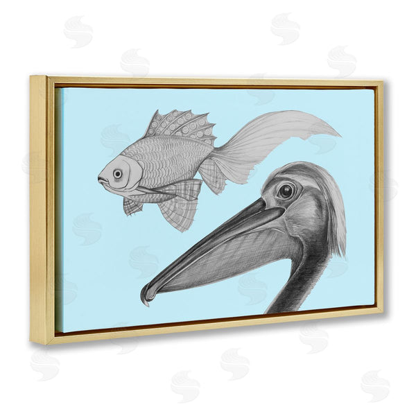 Stupell Industries Violeta Vollmer | Pelican & Fish Sketch On Blue