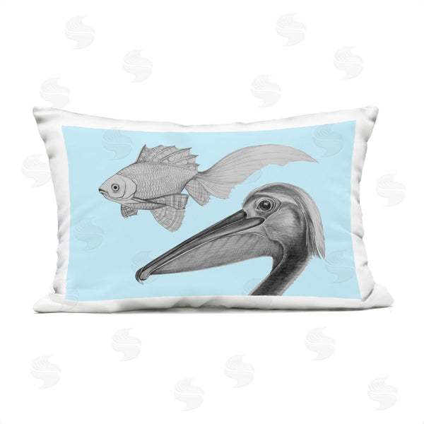 Stupell Industries Violeta Vollmer | Pelican & Fish Sketch On Blue Printed Throw Pillow