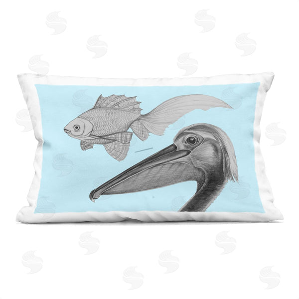 stupell industries Violeta Vollmer | Pelican & Fish Sketch on Blue Printed Throw Pillow