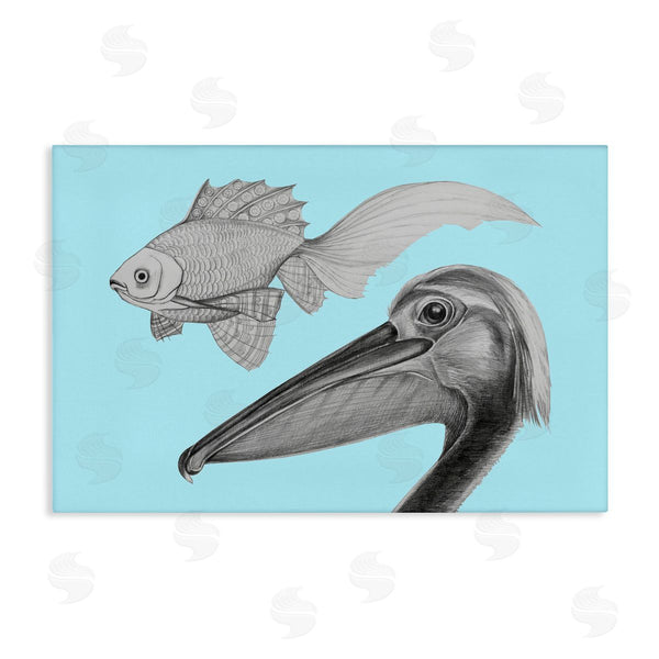 stupell industries Violeta Vollmer | Pelican & Fish Sketch on Blue